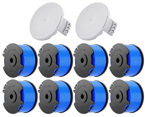 Forever Speed 8 Pezzi Bobina per Decespugliatore,1.65mm, 3.4m Bobina di Filo per Tagliabordi Compatibile con Ryobi One+,modello di bobina AC14RL3A(8 Bobine di Ricambio, 2 Tappi)
