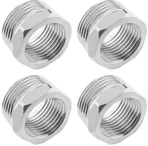 QZKJQDD Reduzierstück 3/4 auf 1/2 Zoll, 4 Stück Adapter 3/4 zoll auf 1/2 Zoll,Reduzierstück, Edelstahl Gewindefitting, Außengewinde-Innengewindeverbindungen, Geeignet für Industrie, Rohre, Wasser Usw