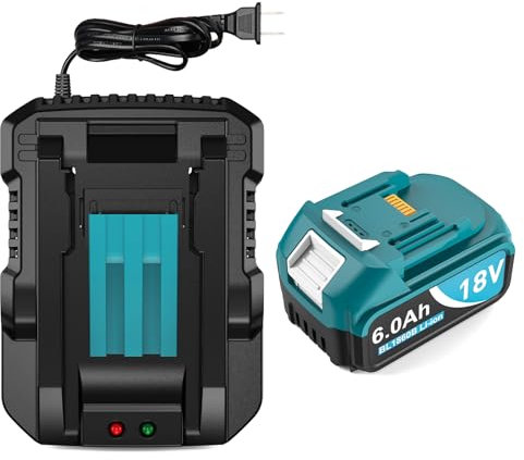 6000mAh 18V Battery Replacement for Makita 18V Battery and Charger DC18RC, Compatible with Makita LXT 18 Volt Batteries Lithium Ion BL1850 BL1840 BL1830 BL1820 BL1815 Cordless Power Tools (Blue)