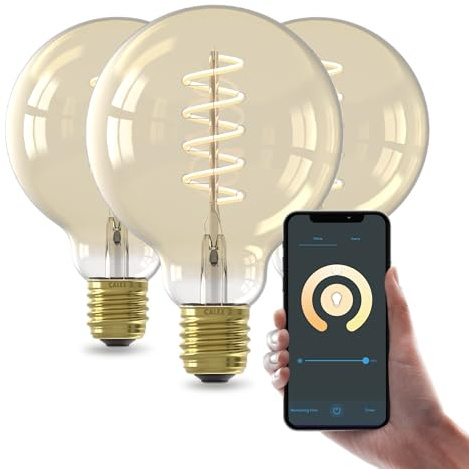 CALEX Smart LED Lampe, E27, G95, Gold Filament, warmweißes Licht, dimmbar, WLAN App- & Sprachsteuerung, 3er Pack