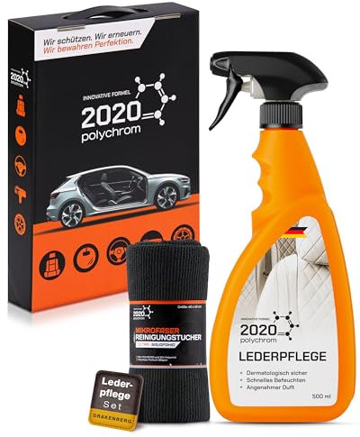 2020 Polychrom Auto Lederpflege Set – Lederreiniger Auto & Kunstleder Pflege mit Mikrofaser – Leather Conditioner für Autositze & Ledercouch – Tiefenreinigung für Echtleder & Kunstleder