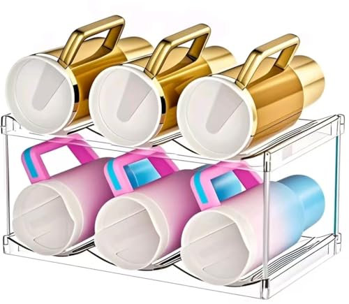 YOOTUKL Water Bottle Organizer Stackable Kitchen Pantry Organization and Storage Shelf Plastic Water Bottle Holder for Fridge Kitchen Cabinet Wine (Version 2 (Pack of 2-Hold 6 Bottles))