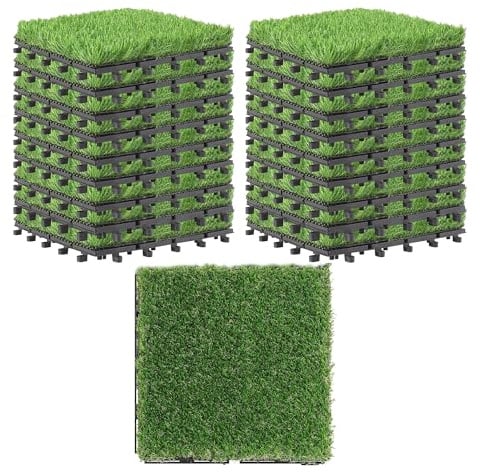 SUPEASY Kunstrasen Interlocking Turf Deck Set, 18-Pack, Synthetische gefälschte Grasmatten mit Selbst-Drainage, ideal für Hund & Haustier, Innen- & Außenbereich