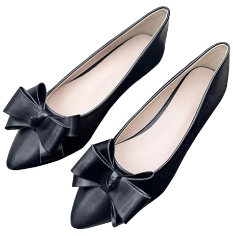 SAILING LU Womens Pointed Toe Ballet Flats Cute Bow-Knot Comfortable Loafers Business Slip On Dressy Walking Shoes, G229-black, 7.5 UK