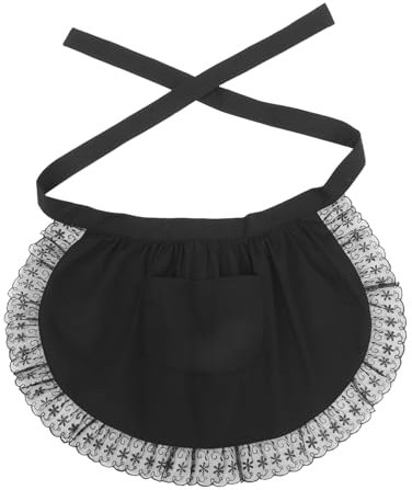 iplusmile Grembiule Mezza Vita Con Tasche e Pizzo Elegante Grembiule Da Cucina Per Ristorante e Caffè e Versatile Nero
