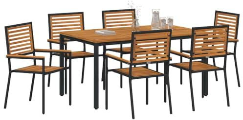 vidaXL Garden Dining Set 7 pcs Black 150 x 90 x 75 cm Poly Rattan, Sleek Modern Garden Dining Set, Durable Outdoor Furniture, Minimalist Patio Table, Poly Rattan Seating