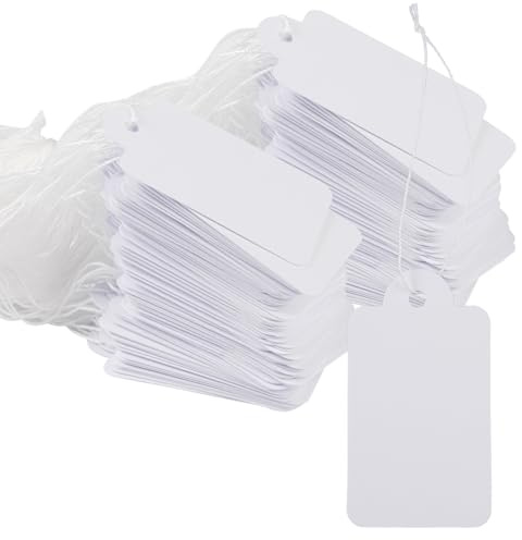 500 Pièces Étiquettes de Prix pour Bijoux, 25 x 45 mm Etiquette Cadeau | Blanche Gift Tags avec Ficelle, Etiquette Prix Vetement en Papier Vierges Inscriptibles, pour Vêtements, Bijoux, Bagues