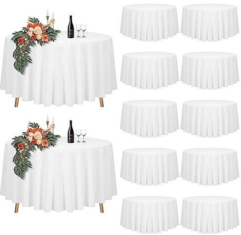 12 Packungen Weiße Runde Tischdecke 228 cm, Tischdecke Weiß Stoff Rund Polyester Tischdecke, Waschbare Tischdecke für Hochzeitsfeier, Restaurant, Banketttisch (Für Ø90-180cm Tische)