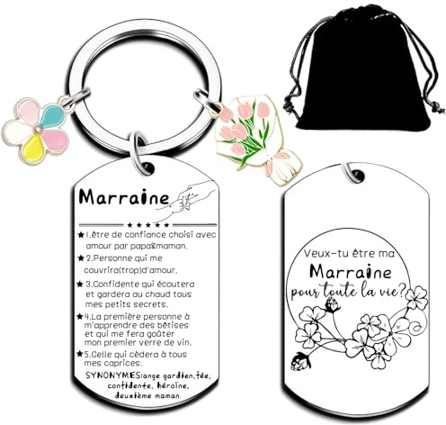 QTZXZX Cadeau Marraine Demande Porte-Clés Marraine Veux Tu Être Ma Marraine Porte-Clés Idée Cadeau Originale pour Baptême Communion Anniversaire Noël