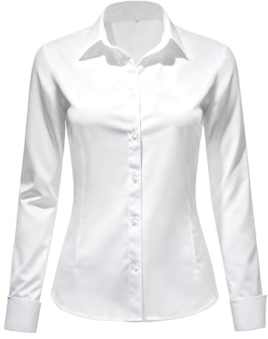 Okdance Womens Long Sleeve Blouse Stretch Fitted Formal Button Down Shirt Wrinkle Business Casual Work Office Ladies Blouses