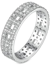 Ayoiow Weißgold Eheringe, Hohl Diamant Vorsteckring Weissgold 375, Weissgold Eheringe für Freundin