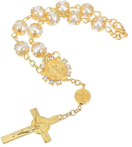 Auto Anhänger für Rückspiegel, Rosenkranz, 20cm Gold | Aluminiumlegierung, Goldfarbener Kreis mit 20cm Umfang, Elegante Dekoration mit Einfacher Montage