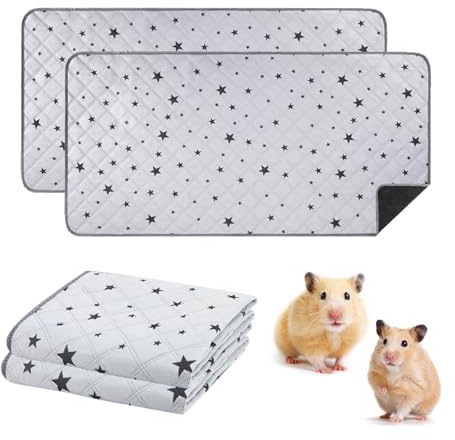 2Stück 60x120cm Meerschweinchen Unterlage Waschbar, Pipipad Meerschweinchen | Grau Stern, Wasserdichte Super Saugfähige Wiederverwendbare Kleintiermatten für Käfig Auslauf