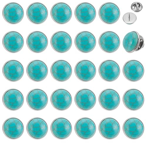 PH PandaHall 30 Stück Synthetischer Türkis Broschen Stecknadeln Halbrunder Stein Cabochon Stecknadeln Edelstahl Türkis Reversnadel Für Frauen Männer Kleidung Hut Tasche Jacke Schal Schuhe Gürtel