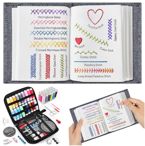 CHANCCI Stickbuch Embroidery Stitch Book, Sticken Set Erwachsene, DIY Stickset für Anfänger Hobby, Kreativ Tragbar Sticken Buch Mit Schritt-Anleitungen für 143 Stiche Näh-Übungsleitfaden