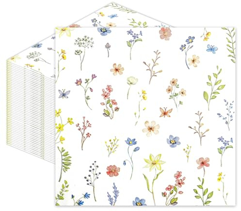 Wildblumen Servietten 40 Stück, Blumen Servietten Natürliches Muster, Einweg Papierservietten 33x33cm, Servietten für Gartenfest, Picknick & Familienfeier