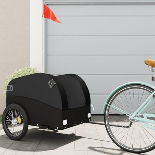 Runheo Fahrradanhänger Schwarz aus Eisen 126x63x63 cm, 45 kg Tragkraft, Klappbar mit Kupplung und Sicherheitsflagge für Lasten, Gepäck, Kinder, Hunde, Outdoor, Radsport, Reise und Alltag