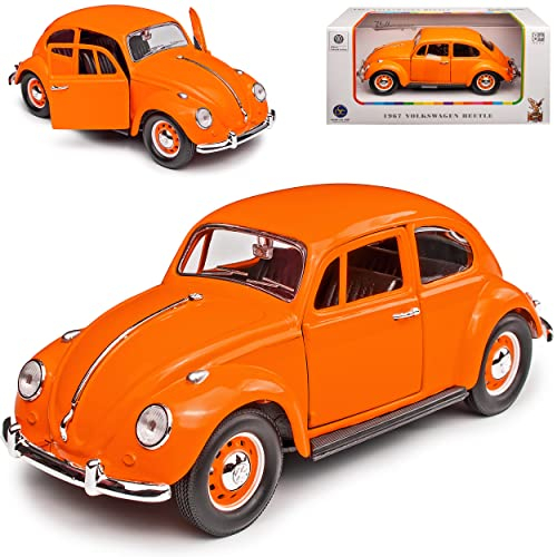 Volkwagen Käfer Coupe Orange mit orangenen Radkappen 1967 1/24 Yatming Lucky Die Cast Modell Auto mit individiuellem Wunschkennzeichen
