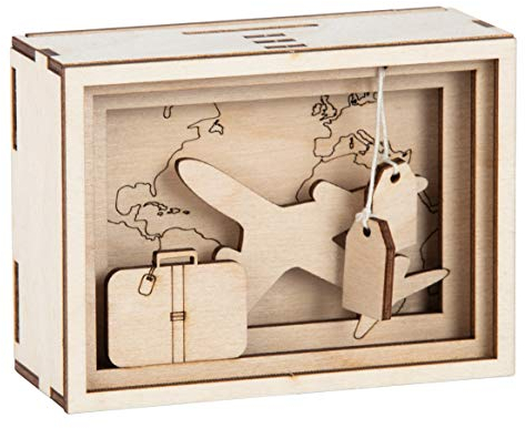 Rayher DIY Geldgeschenk Verpackung Journey für Reise und Urlaub, 3D aus Holz zum Gestalten Geschenkbox, 12-teilig, 11,5x8,5x5cm, Box 1Set, FSC Mix Credit, 62920505, Natur