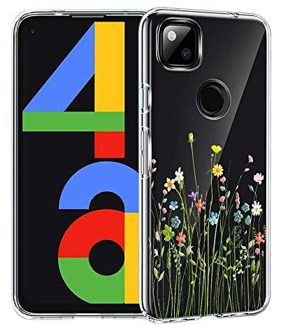 Unov Hülle Kompatibel mit Pixel 4a Hülle klar Transparent Schlanke Schutzhülle Weich TPU Stoßstange Geprägtes das Muster Stoßdämpfung 4G 5.8 Zoll (Nicht für Pixel 4a 5G) (Blumen Blumenstrauß)