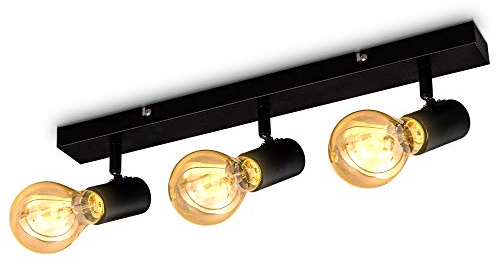B.K.Licht - Deckenlampe schwenkbar, E27 Fassung, max. 60 Watt, Vintage, Deckenleuchte, Lampe, Wohnzimmerlampe, Schlafzimmerlampe, Küchenlampe, Deckenstrahler, Retro, 48x5x11 cm, Schwarz