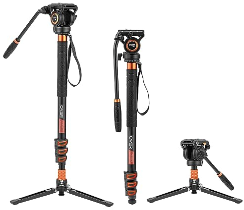 Cayer FP34 Einbeinstativ mit Füßen, 180,3 cm (71 Zoll) Aluminium-Teleskop-Kamera-Einbeinstativ mit Flüssigkeitskopf und 3-Bein-Stativfuß für DSLR-Videokameras, Camcorder, unterstützt bis zu 6 kg