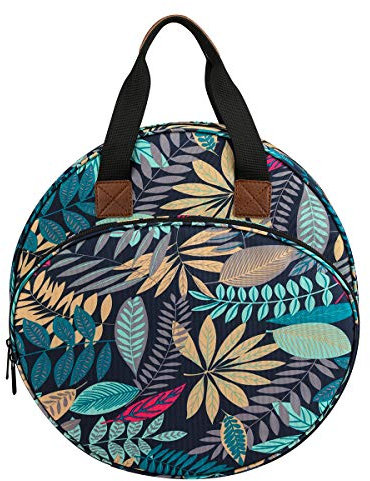 Embroidery Tool Storage Bag, Embroidery Thread Storage Bag with Pockets and Compartments for Accessories, Knitting Bags and Knitting Organizers for Embroidery Hoops Charts Sewing Crafts (Blue Leaves)