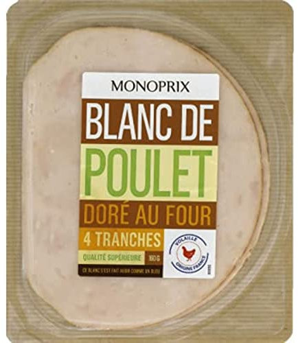 Monoprix Blanc de poulet doré au four - La barquette de 4 tranches, 160 g