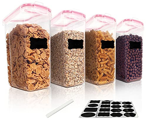 LYXIANG Cereal Containers, Airtight Plastic Cereal Dispenser - Leak-Proof, BPA Free Cereal Dispenser Flour, Sugar, Dry Food,Pink