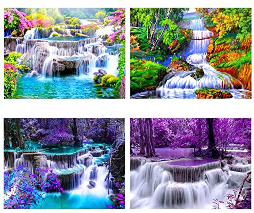 SupLetsico 5D Landschaft Diamond Painting Bilder 4 Set, Wasserfall Diamant Painting für Erwachsene, 4 Stück Diamant Malerei Full Drill Kristall Set, für House Wall Dekoration(30x40cm)