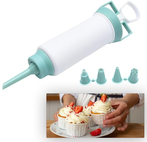 Zuckerguss Spritze Spritzpistole zum Backen Garnier Krapfenspritze Spritztüllen Set Cremespritze Set Garnierspritze Garnierspritze Dessert Decorator Mit 5 Tüllen für Cupcakes Donut Kekse Gebäck