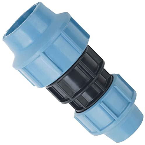 MegaHaustechnik Klemm Ring Verbinder Fitting aus Kunststoff PP Reduzier Kupplung für PE Rohr Außendurchmesser 50 auf 40mm i-i 2 Muffen zum Verschrauben PN16 Bar Trinkwasser Reduzierung blau