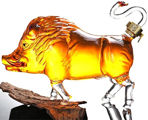 WJFMZS Wild Boar-Shaped Glass Wine Jar, 1000ML Whisky Decanter, Artistic Glass Bottle Craft Bottle, Hand-Blown Glass Crafts For Liquor, Scotch, Bourbon, Vodka Home, Office, Winery, Art Display