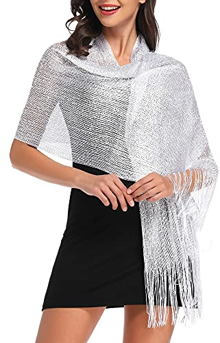 vimate Weißer Hochzeitsschal für Frauen, Sommer leichte formelle Tücher und Wickel für Abendkleider (DE-White)