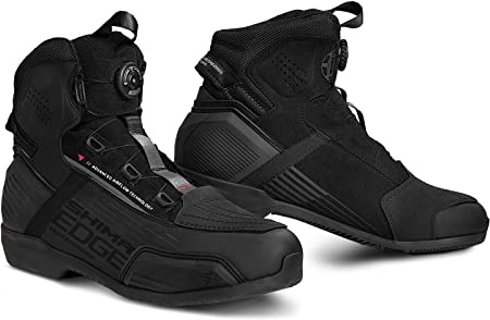 SHIMA EDGE WP, Wasserdichte Motorradschuhe für Männer - Verstärkte Straßenreitschuhe mit ATOP-Verschlusssystem, Knöchelstütze, Rutschfeste Sohle, Schaltgriff (Schwarz, 41)