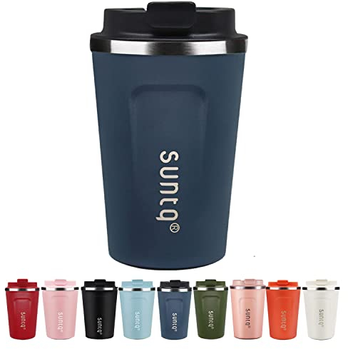 SUNTQ Reusable Coffee Cups Travel - Coffee Travel Mug with Leakproof Lid - Thermal Mug Insulated Cup - Stainless Steel Coffee Travel Cup - for Hot and Cold Drinks (Dark Blue, 13oz/380ml)