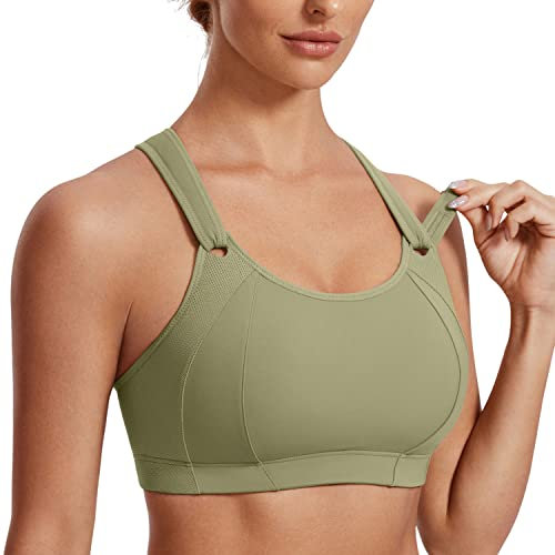 SYROKAN Women's Front Adjustable Sports Bra Lightly Padded High Impact Racerback Wireless Gym Running Bra Moss Green 34DD