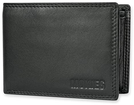 MOKIES Herren Geldbörse - Premium Nappa - RFID und NFC-Schutz - Querformat - schwarzes Portemonnaie GN109