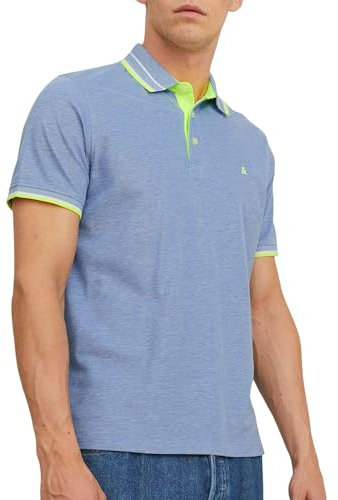Jack & Jones Men's Jjepaulos Polo Ss Noos Polo Shirt, Bright Cobalt / Detail: Neon, L