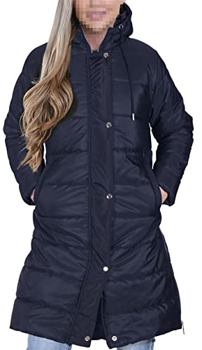 A2Z Ladies Adults Girls Long Sleeves Jacket Navy Oversized Hooded Quilted Padded Long Line Vest Jacket Long Coat Urban Winter Wear