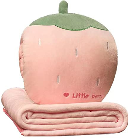YGMXZL Reisedecke und Kissen mit Bezug,Reisedecke und -Kissen 3 in 1,Nickerchen Kissen Decke Autosofa Rückenlehne Kissen für Kinder und Freunde (Erdbeere, L)