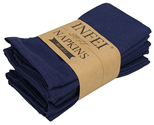 INFEI weich Polyester -Leinen gemischt Abendessen Cloth Servietten, 12 Stück (40 x 40 cm), für Veranstaltungen und den Heimgebrauch (Navy)