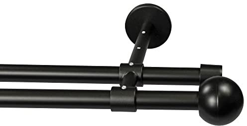 Garesa Gardinenstange Bolti Ø 16mm, 2-läufig, Schwarz I Stabile Vorhangstange ohne Ringe I Mit Endknopf Kugel I Für mittelschwere Vorhänge I 140cm