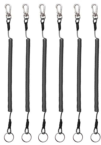 Lot de 6 cordons de pêche, porte-clés extensibles rétractables, multifonctionnels pour pinces, bateau, clés, randonnée, escalade, cyclisme, pêche - Gris