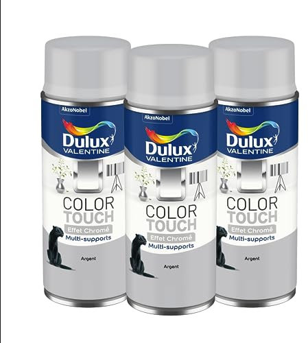 Dulux Valentine Peinture Intérieure et Extérieure Aérosol Color Touch - Effet Chrome Argent 400 ml - Lot de 3