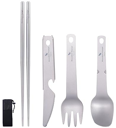 Boundless Voyage Titanium Camping Utensil Set 4-Piece Titanium Chopsticks Spoon Fork Knife Combination Cutlery Set and Travel Cutlery Set