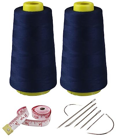 Lot de 2 bobines de fil à coudre en polyester bleu marine, 2744 m par bobine, 40 s/2 fils de connexion tout usage pour travaux de réparation de machine à coudre et à la main