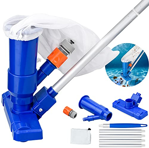 Poolstaubsauger, Pool Bodensauger Set mit Teleskopstange Aluminiumstange Saugbürste Gartenschlauchanschluss, Netzbeutel Staubsauger Venturi Bodensauger Reinigungsbürste