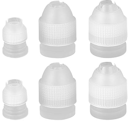 6Pcs Piping Nozzles Coupler, Reusable Plastic Icing Piping Tip Converter Nozzle in 3 Sizes, Coupler Birthday Cake Decorating Tool for Cupcakes Cookies DIY Cream Jelly Mashed Potatoes