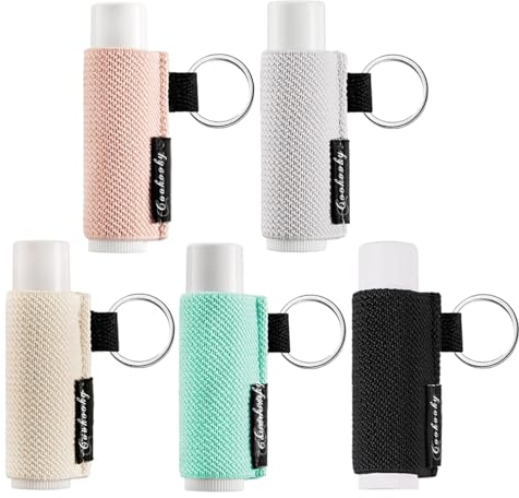 COOKOOKY Chapstick Holder Keychain Cute Minimalist Design Lip Balm Keychain Holder, Pink+cyan, Large